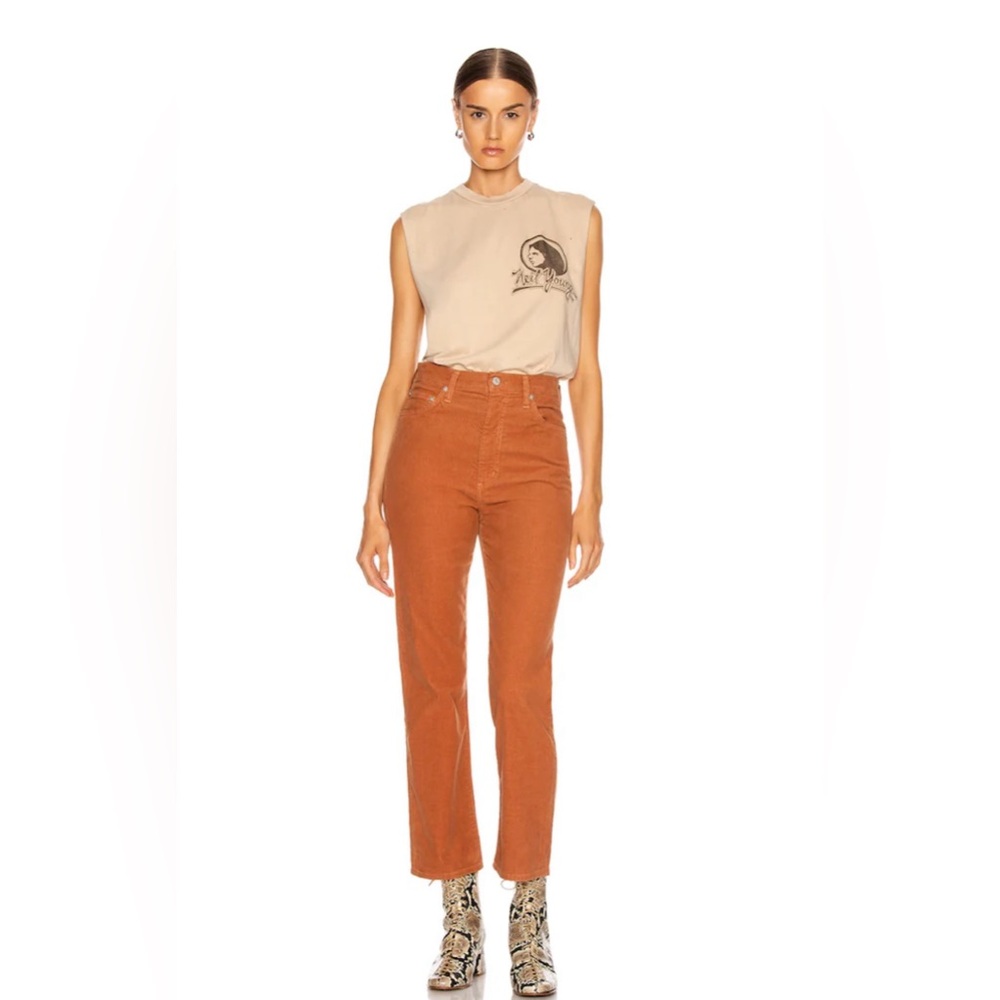 NEW AGOLDE 28 27 Pinch Waist Corduroy Crop Nutmeg Orange Brown High Rise Hemmed
